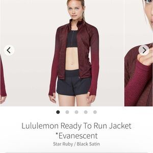 Lululemon Ready To Run Jacket *Evanescent
Star Ruby / Black Satin Size 6